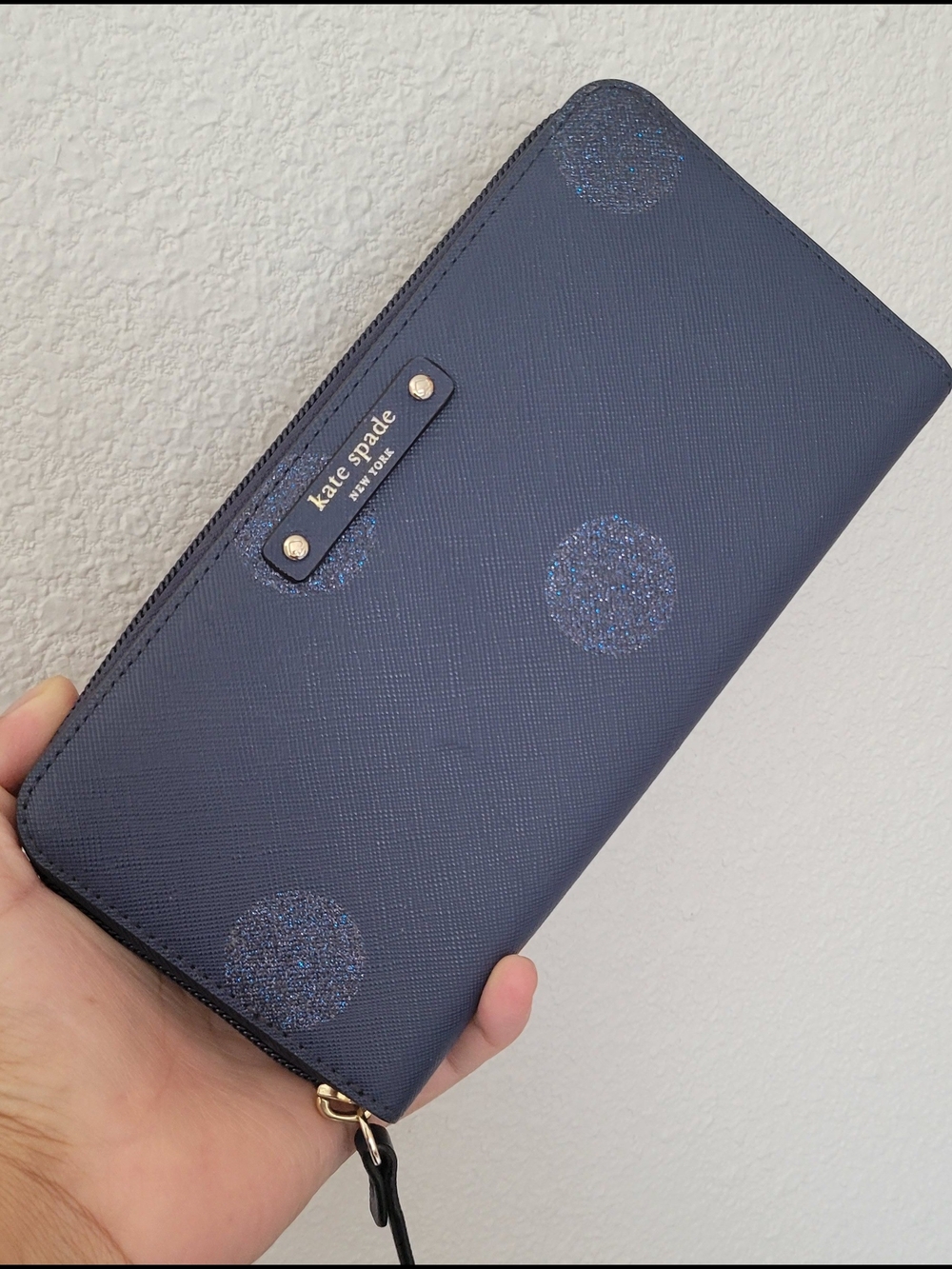 kate spade navy polka dot zip-around wallet
